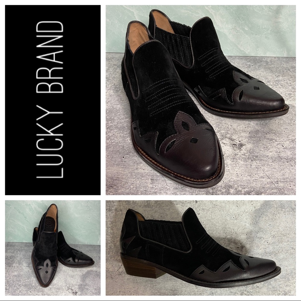 Lucky Brand Black Leather Western Ankle Booties